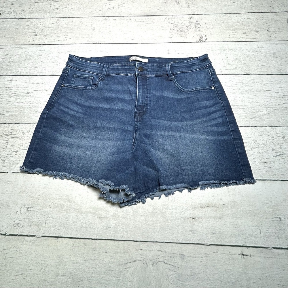 Nine West Womens Slimming Dark Wash Frayed Hem High Rise Denim Shorts Size 16